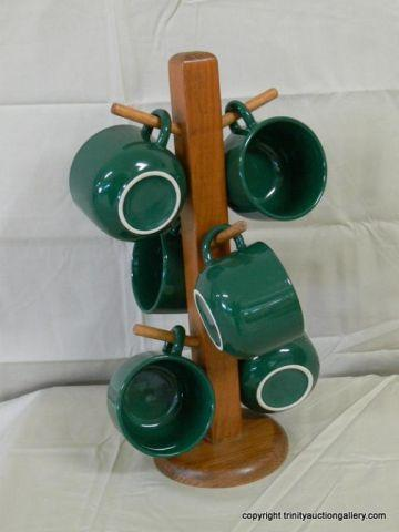 Forest Green Coffee Tea Cup Set with Mug Tree set