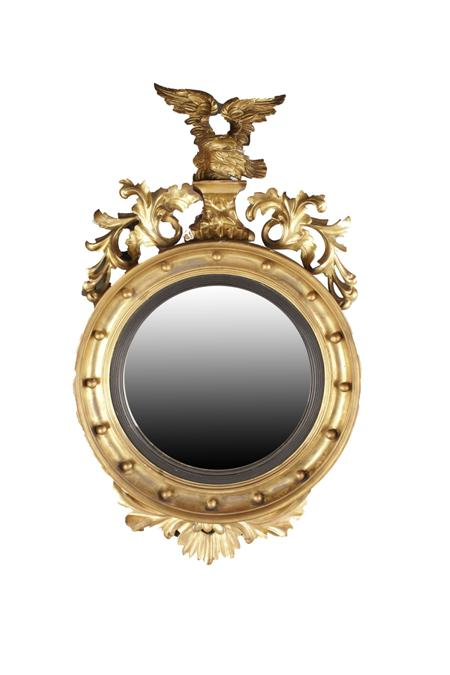 REGENCY GILTWOOD AND GESSO CONVEX MIRROR CIRCA 1815 the circular