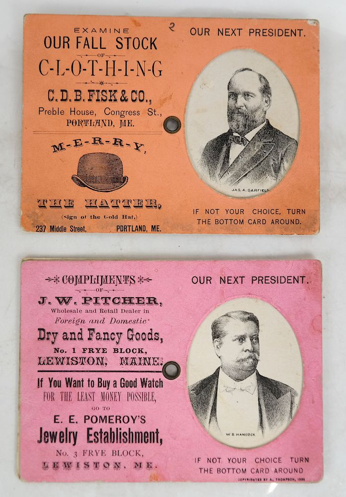 Garfield Hancock 1880 Metamorphic Cards Two double sided oblong 32mo