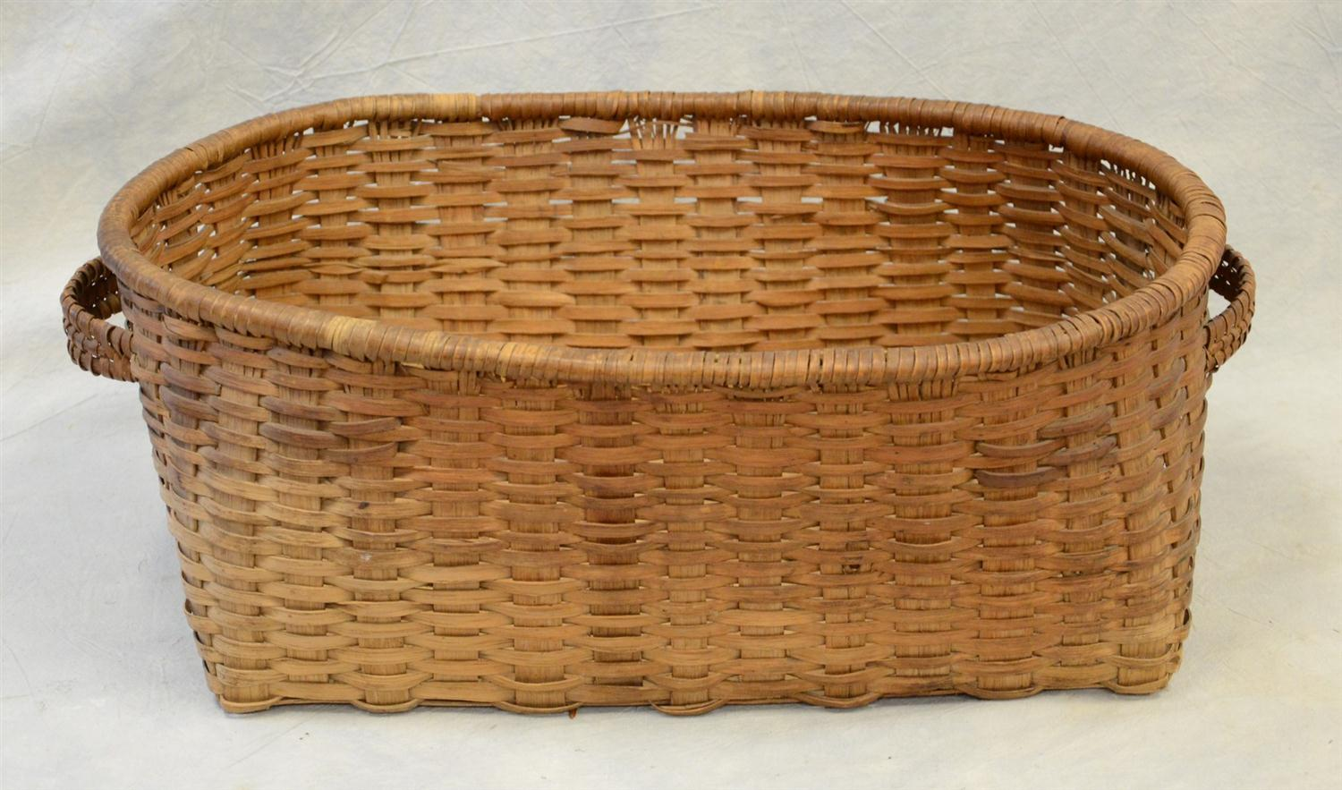 Oak splint gathering basket square bottom oval top wrapped rim
