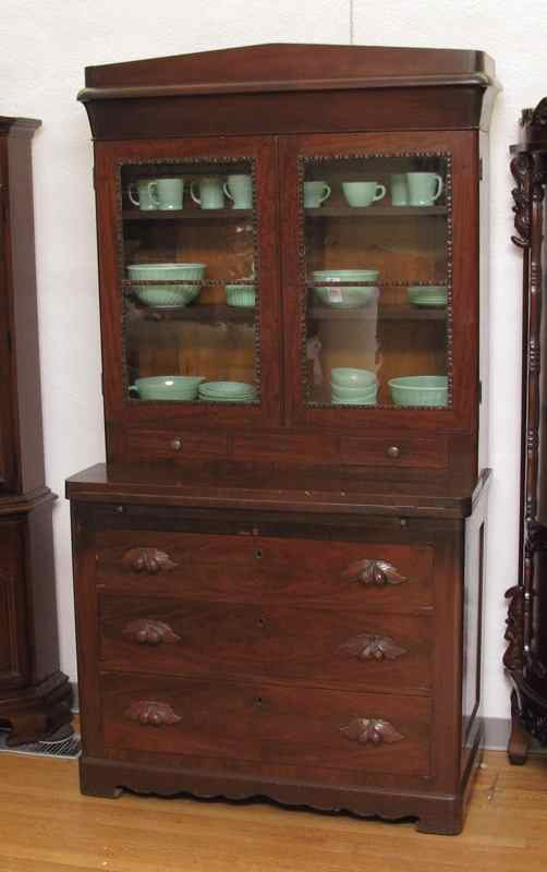 19th C STEPBACK SECRETARY BOOKCASE Two part cabinet with upper