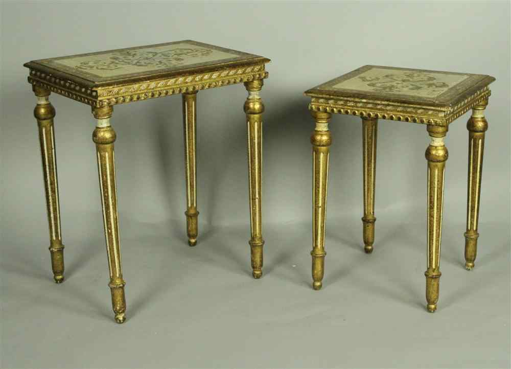 TWO GILDED AND PAINTED NESTING TABLES each of a rectangular