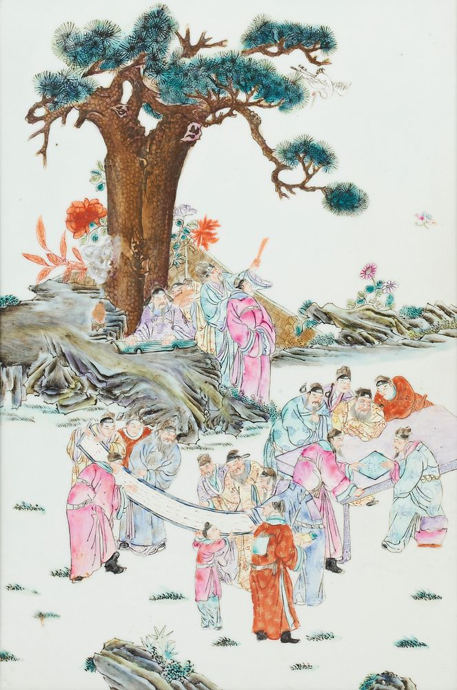 20th C Chinese Famille Rose Porcelain Plaque Late 19th or
