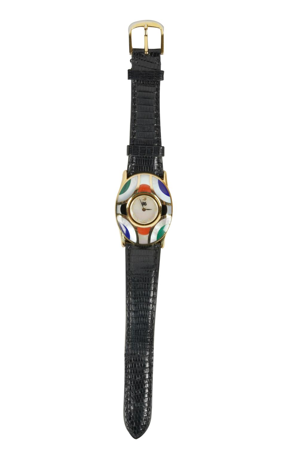 ASCH GROSSBARDT 14 KARAT YELLOW GOLD MULTI GEM WATCHwith Asch