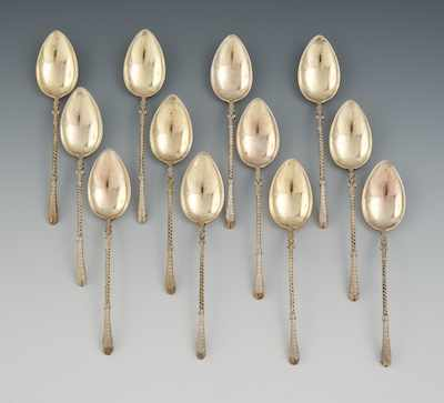 Twelve German Silver and Gold Wash Demitasse Spoons by Wilhelm