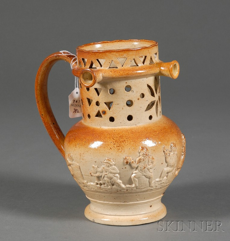 Fulham type Brown Stoneware Puzzle Jug England 19th century pierced