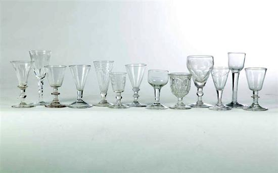 THIRTEEN GLASSES American and European most 19th century Twelve clear