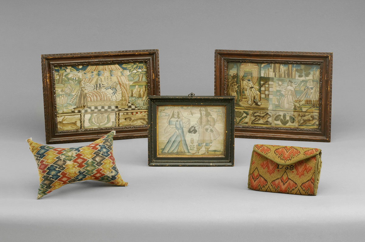 ENGLISH NEEDLEWORK PANEL OF A NOBLE COUPLE IN LANDSCAPE 5