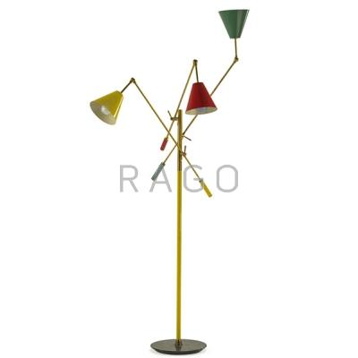 ARREDOLUCE Triennale floor lamp Italy 1950s Enameled metal brass marble