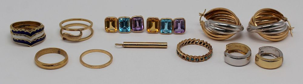 JEWELRY Assorted Gold Jewelry Grouping Includes a pair of signed