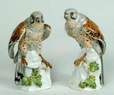 A PAIR OF GERMAN PORCELAIN BIRD FIGURES 19th century modelled
