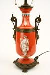 LAMP Circa 1875 porcelain lamp with ornate bronze lion s