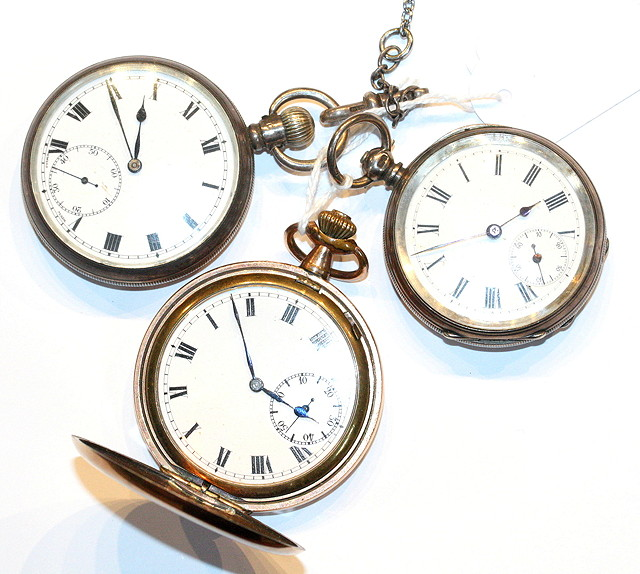 A SILVER CASED POCKET WATCH with Swiss movement top wind