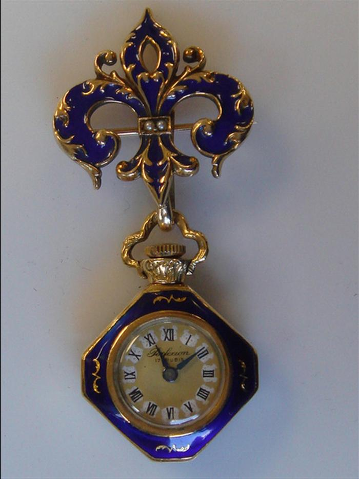 Enameled Pendant Watch Perfexion 17 Rubies 18K yellow gold case
