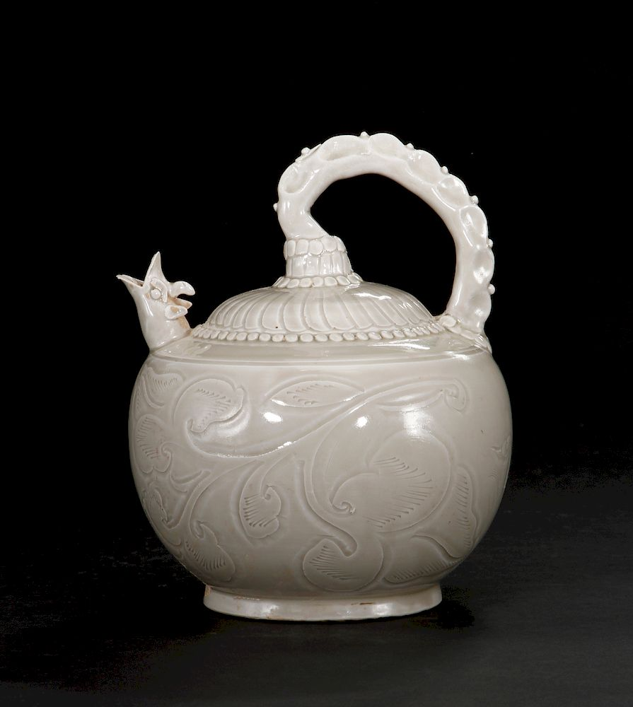 Rare Ding Ware Relief Carved Ewer Of globular body with