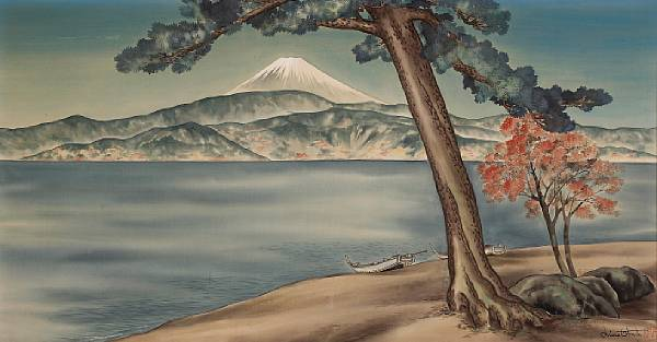 Chiura Obata 1885 1975 Mt Fuji Ink and color on