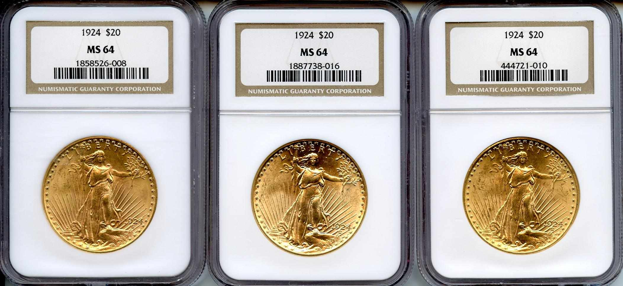 1924 20 MS64 NGC 3 A trio of Choice graded