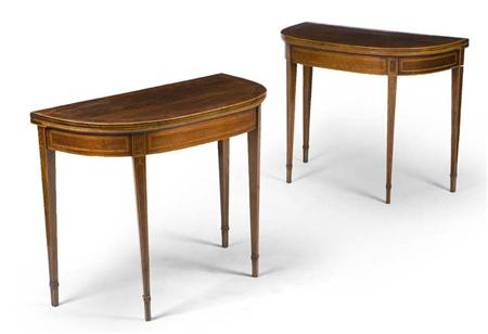 A pair of George III rosewood and yew crossbanded card