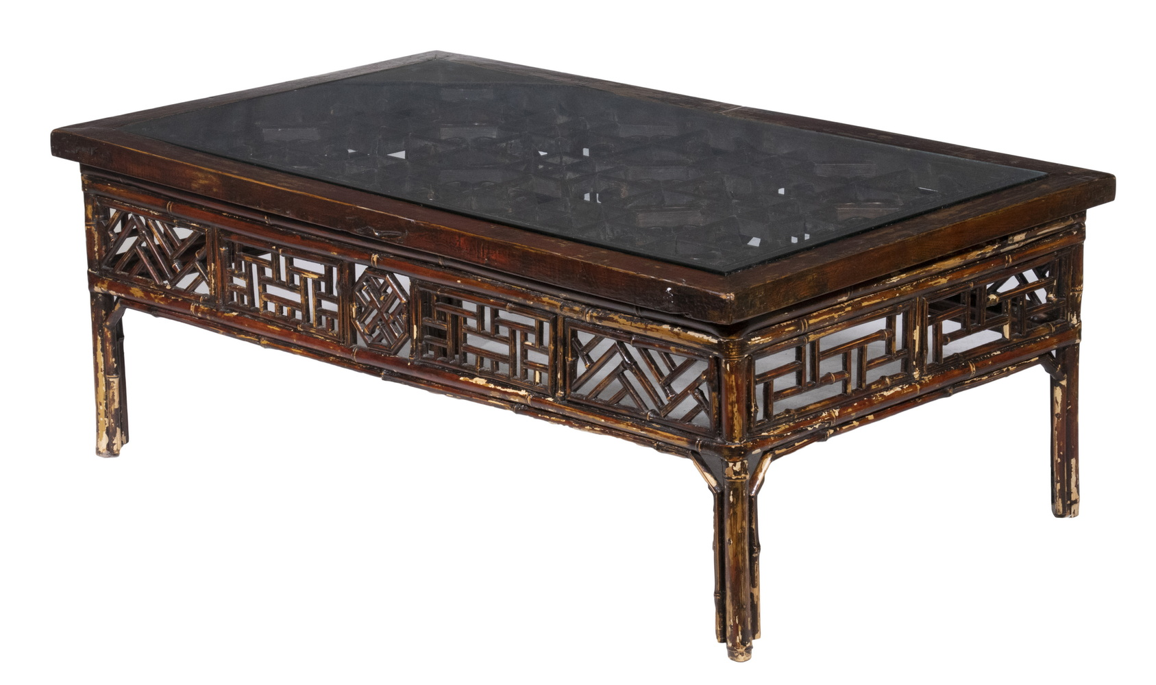 BAMBOO COFFEE TABLE Chinese Stained Bamboo Low Table wood framed