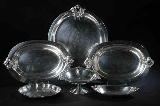 FIVE PIECES INTERNATIONAL ROYAL DANISH STERLING SILVER HOLLOWWARE Including sandwich