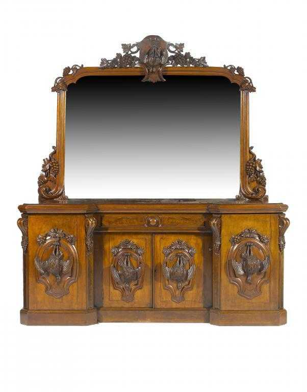 A VICTORIAN MAHOGANY SIDEBOARD PROBABLY NOTTINGHAMSHIRE carved in the manner