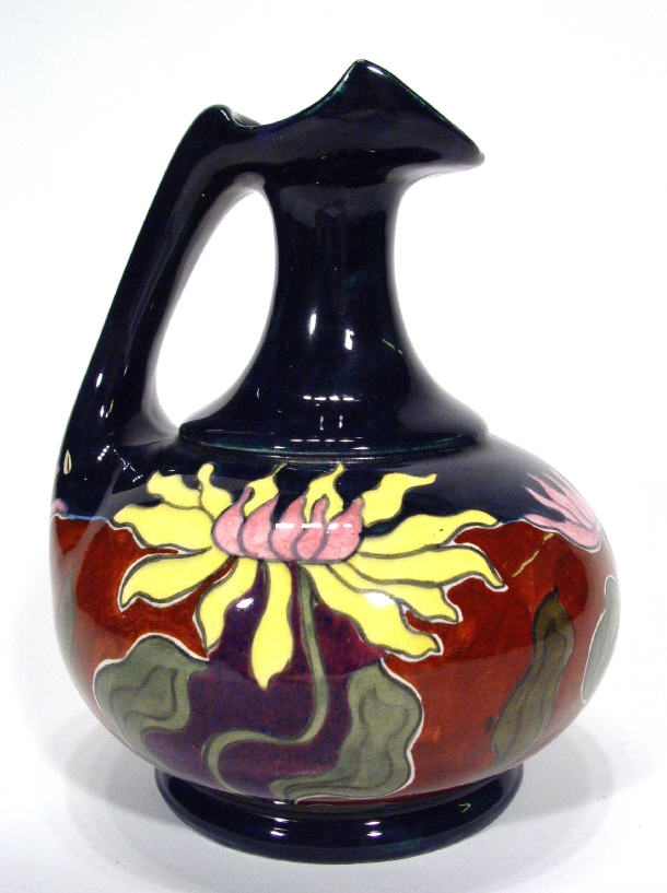 Old Morarion Austrian pottery ewer hand painted with stylised flowers