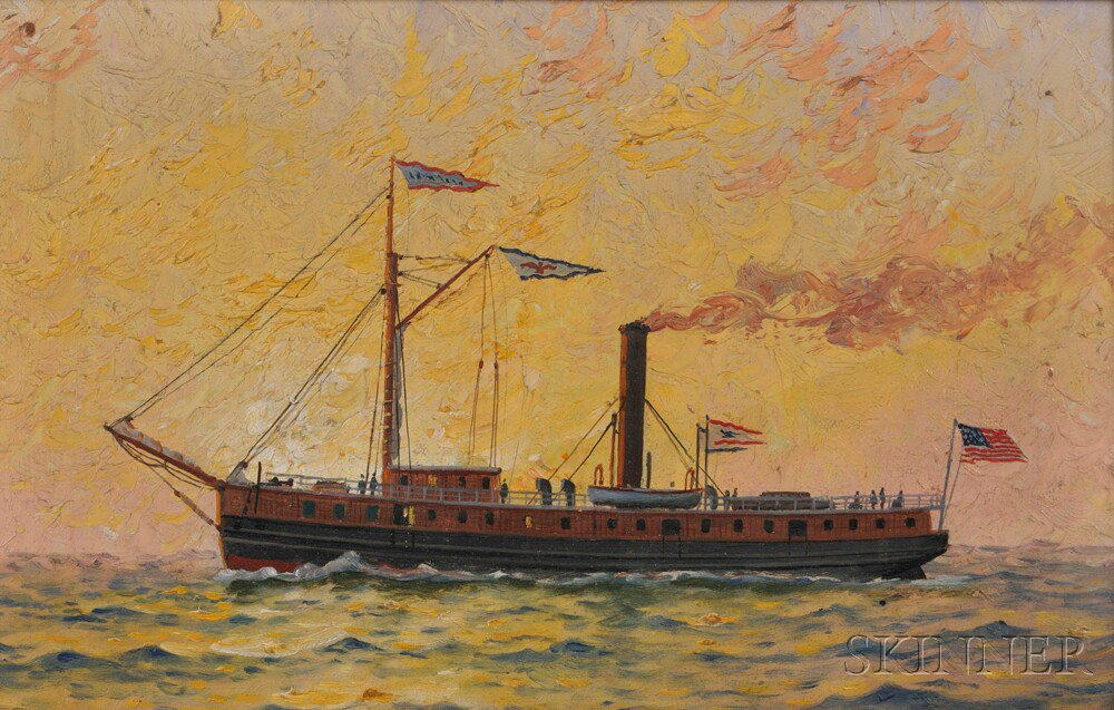 American School 19th Century Portrait of a Lake Steamer 1850