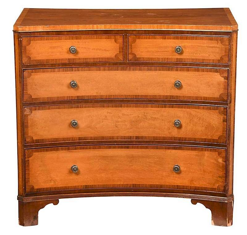 Georgian Style Satinwood Reverse Bowfront Chest British 20th century five