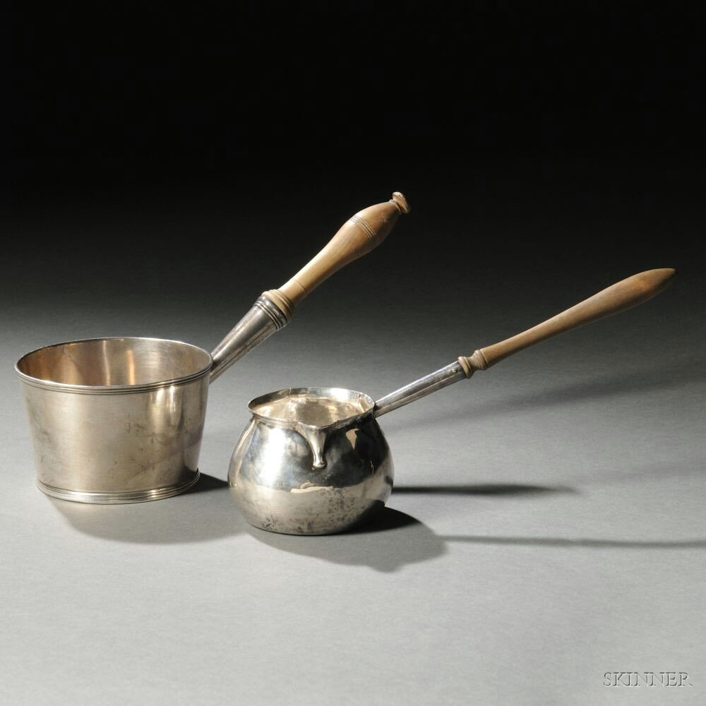 Two Georgian Sterling Silver Brandy Warmers one London probably 1732