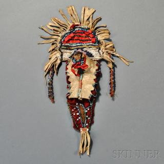 Apache Beaded Hide and Trade Cloth Model Cradle Decoration c