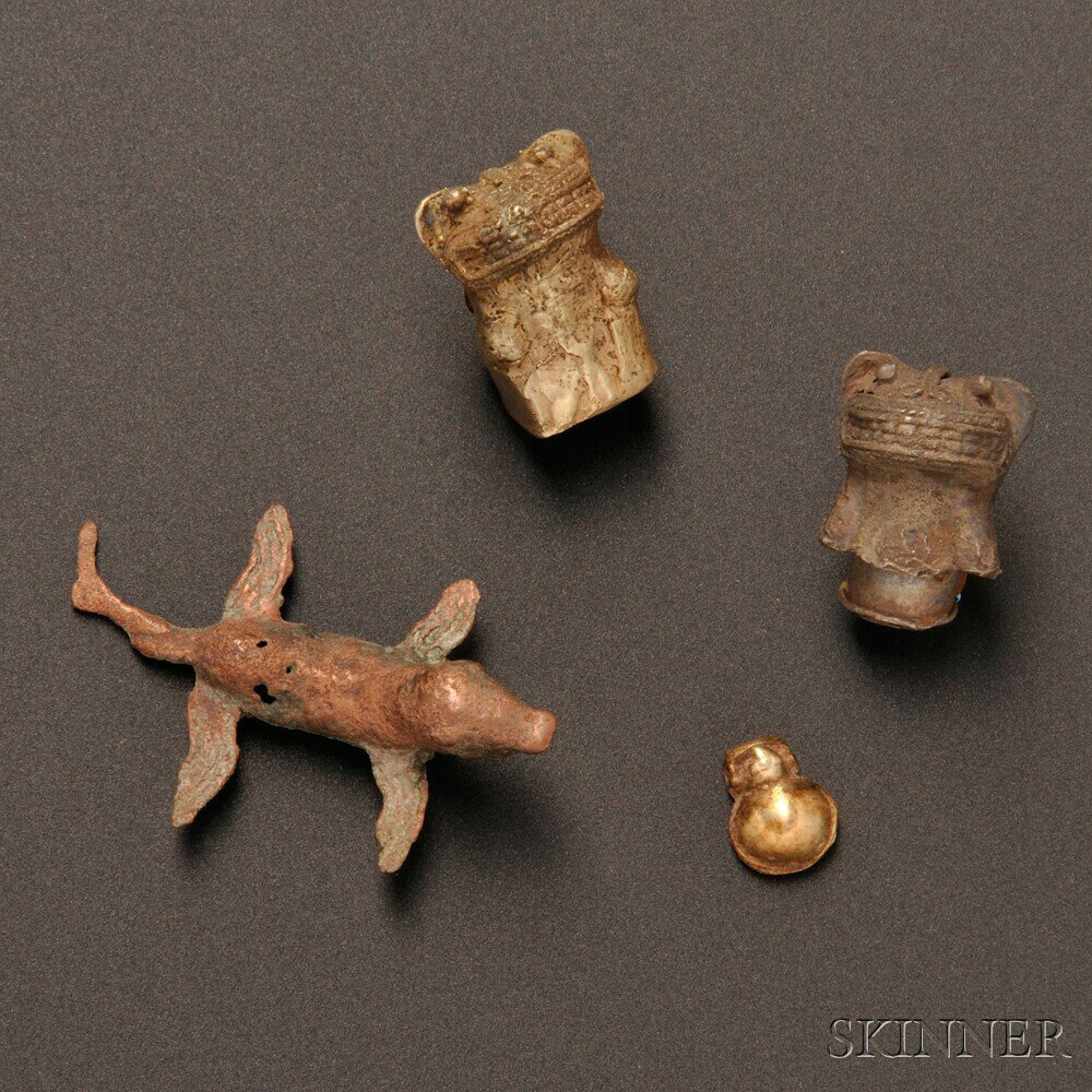 Four Cast Gold and Tumbaga Items Costa Rican pendant two