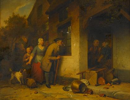 FERDINAND DE BRAEKELEER belgian 1792 1883 THE NOSY NEIGHBORS Signed