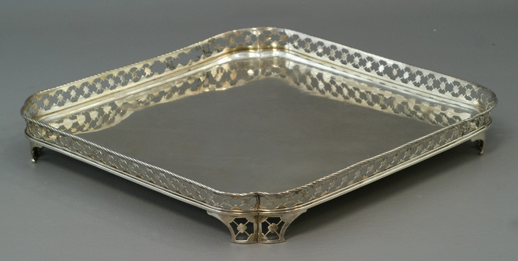 Square Danish silver footed tray with pierced gallery late 18th