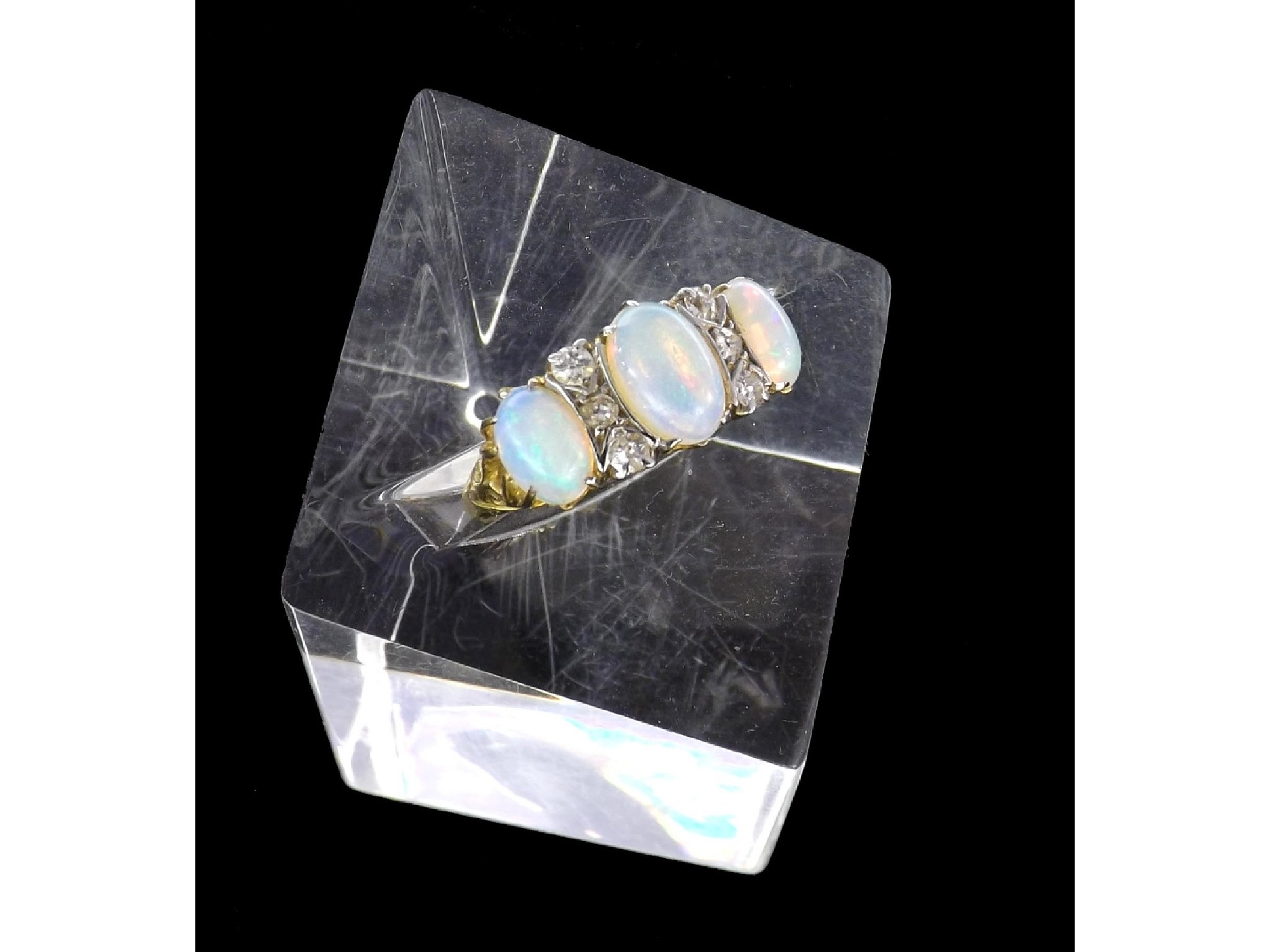 18ct opal and diamond claw set ring Chester 1898 with