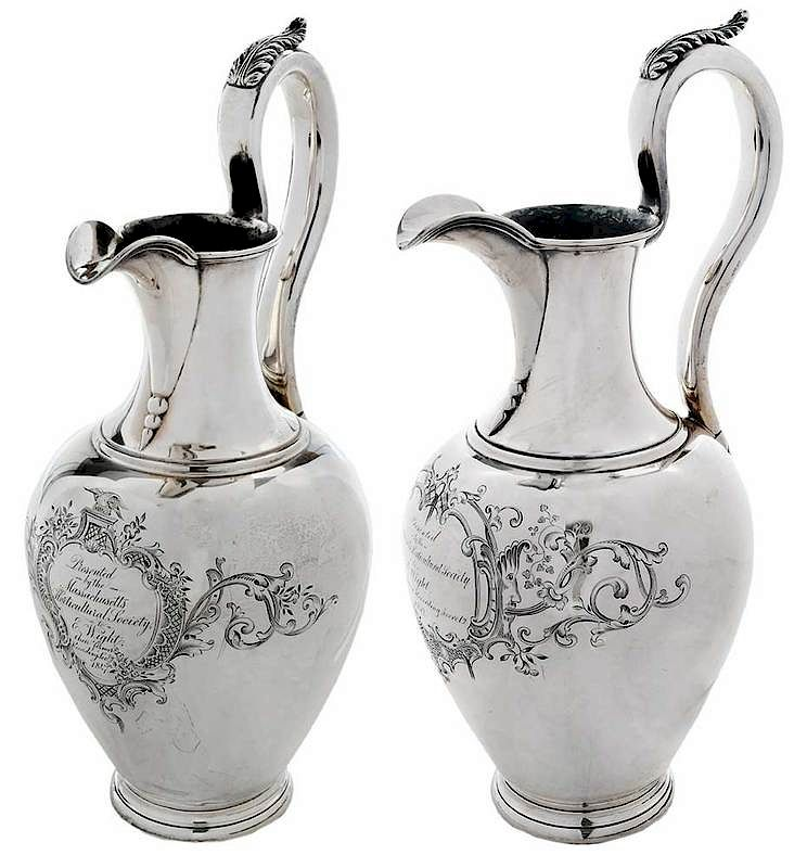 Pair of Boston Coin Silver Pitchers American mid 19th century
