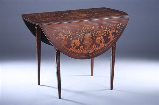 DUTCH NEOCLASSICAL MARQUETRY INLAID WALNUT DROP LEAF TEA TABLE 19th