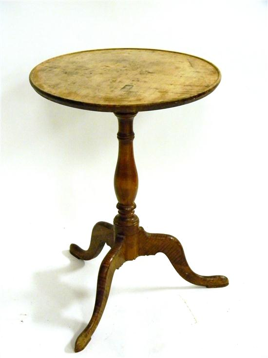 Candlestand figured maple round scrubbed finish top slipper foot some