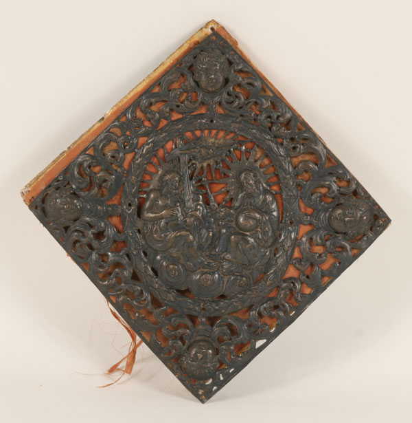 Early Continental pierced metal religious plaque used as a relic