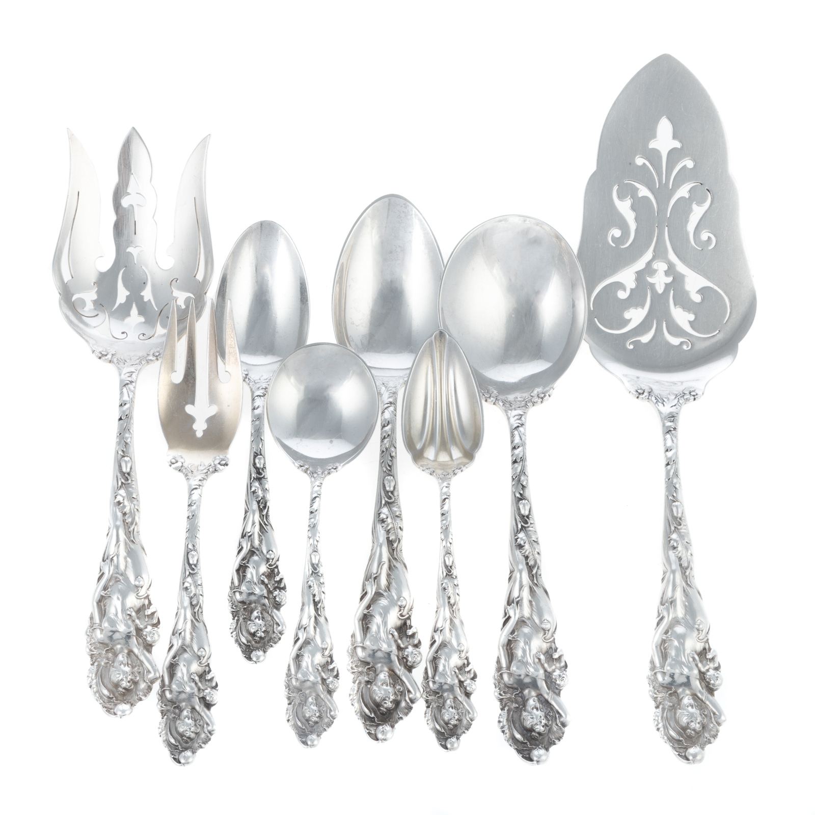 EIGHT PIECES REED BARTON STERLING LOVE DISARMED Including a dinner