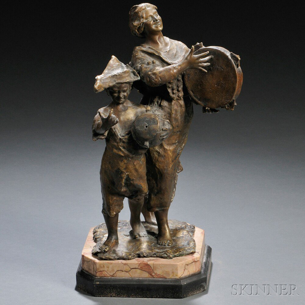 Bronze Figure of Peasant Musicians Continental late 19th early 20th