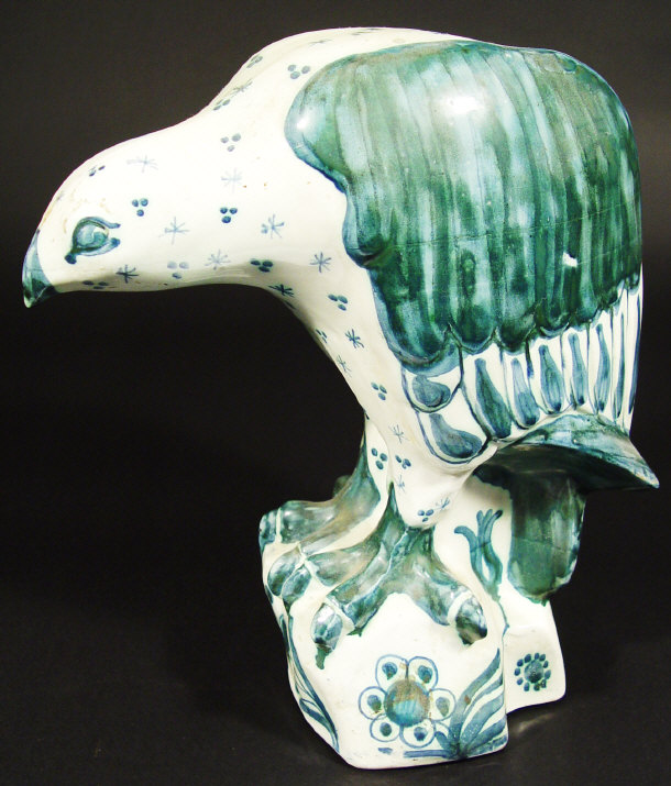 Large David Sharp Rye Pottery eagle with hand painted blue