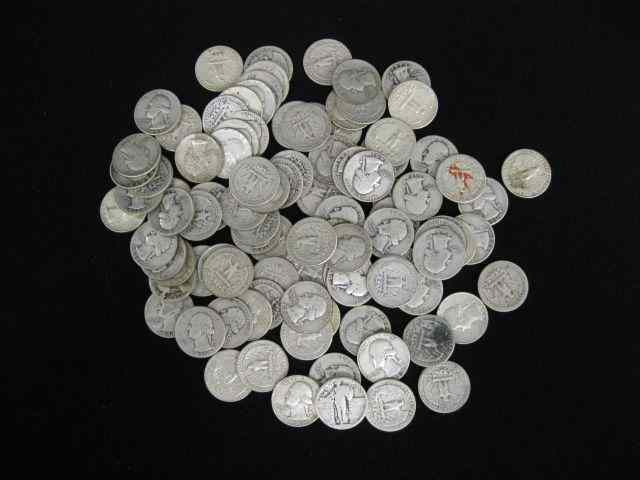 99 Silver Washington Quarters 1940 s 1964 mixed circulated
