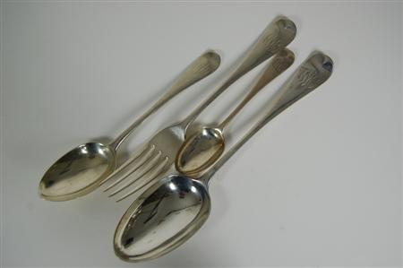 A matched set of Old English pattern silver flatware London