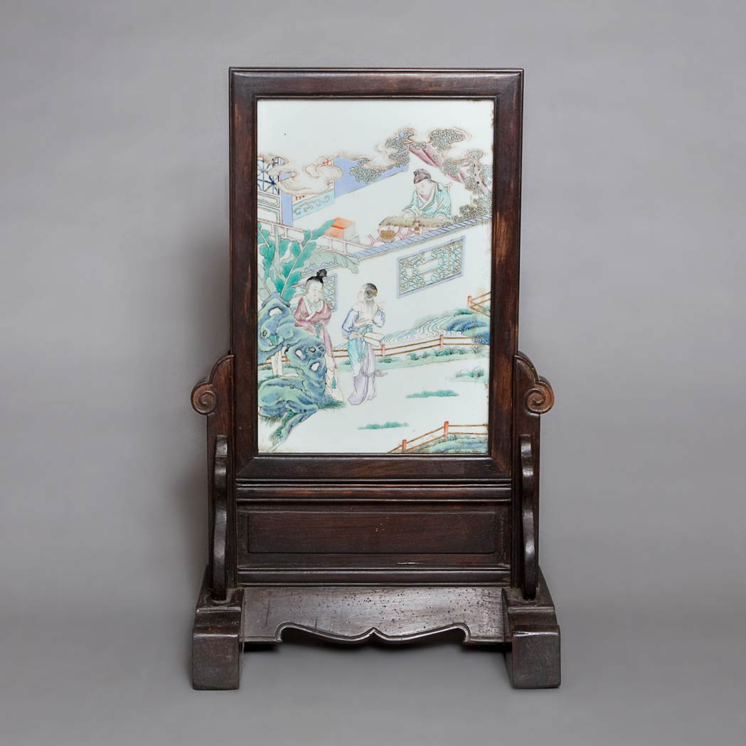 19 Chinese Famille Rose Glazed Porcelain Panel 19th Century Depicting