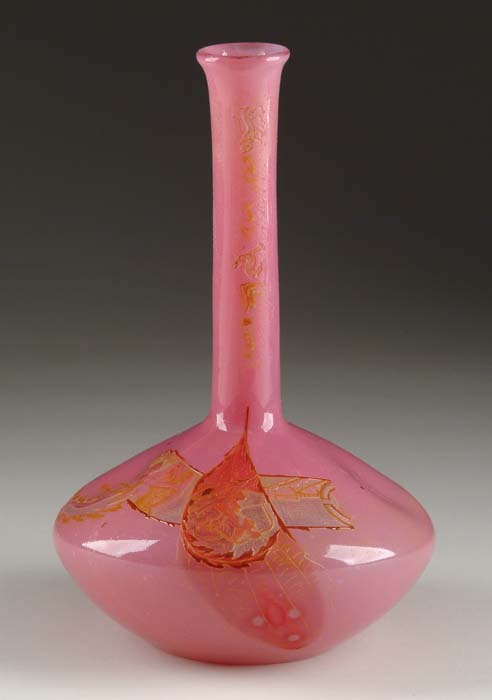 VALLERYSTHAL VASE Vase is pink with cameo and enameled decoration