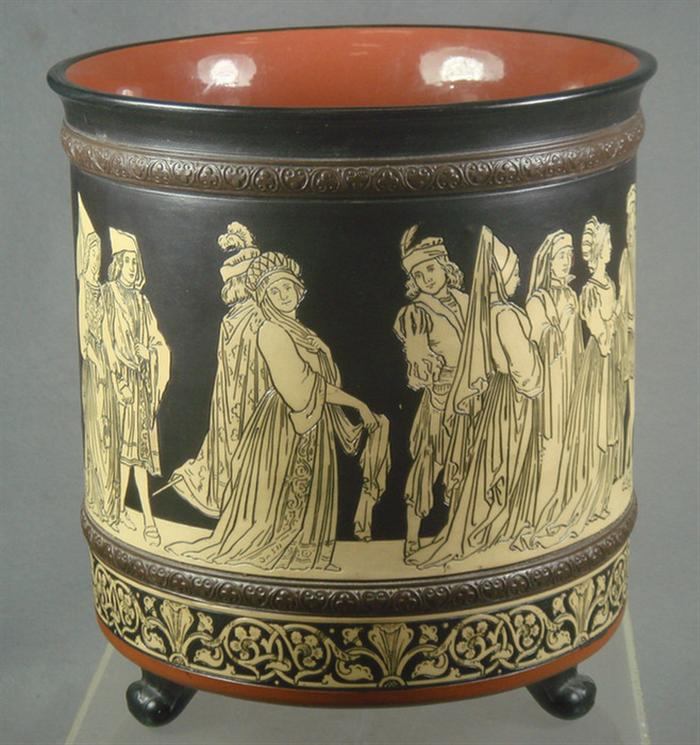 Mettlach flower pot 2173 etched Etruscan group design 8 1