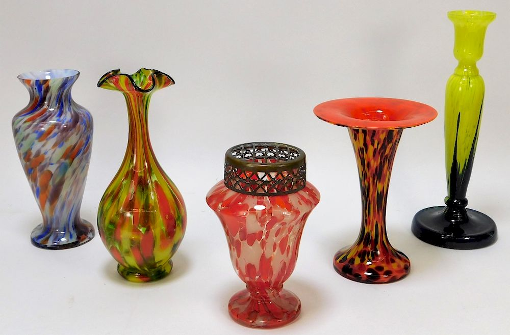 5PC Ruckl Welz Bohemian Art Glass Vases Bohemia 20th Century