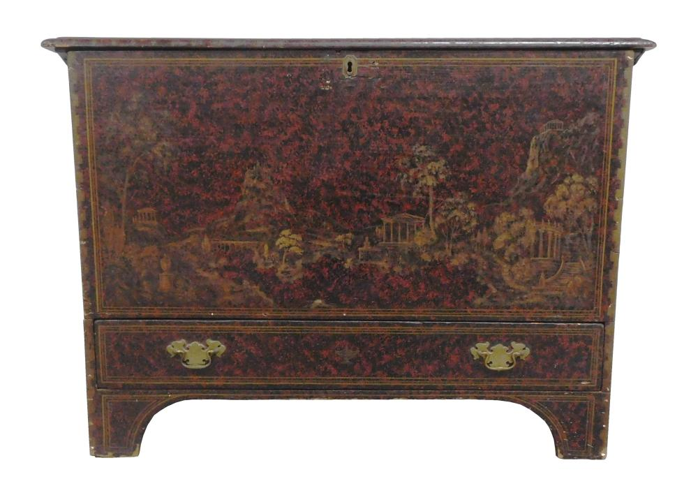 Blanket chest American mid 19th C pine with sponge decoration