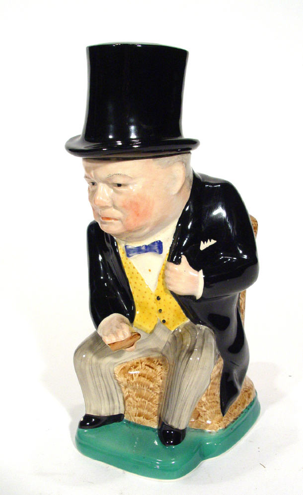 Hand painted Kirklands Pottery character jug modelled as Winston Churchill