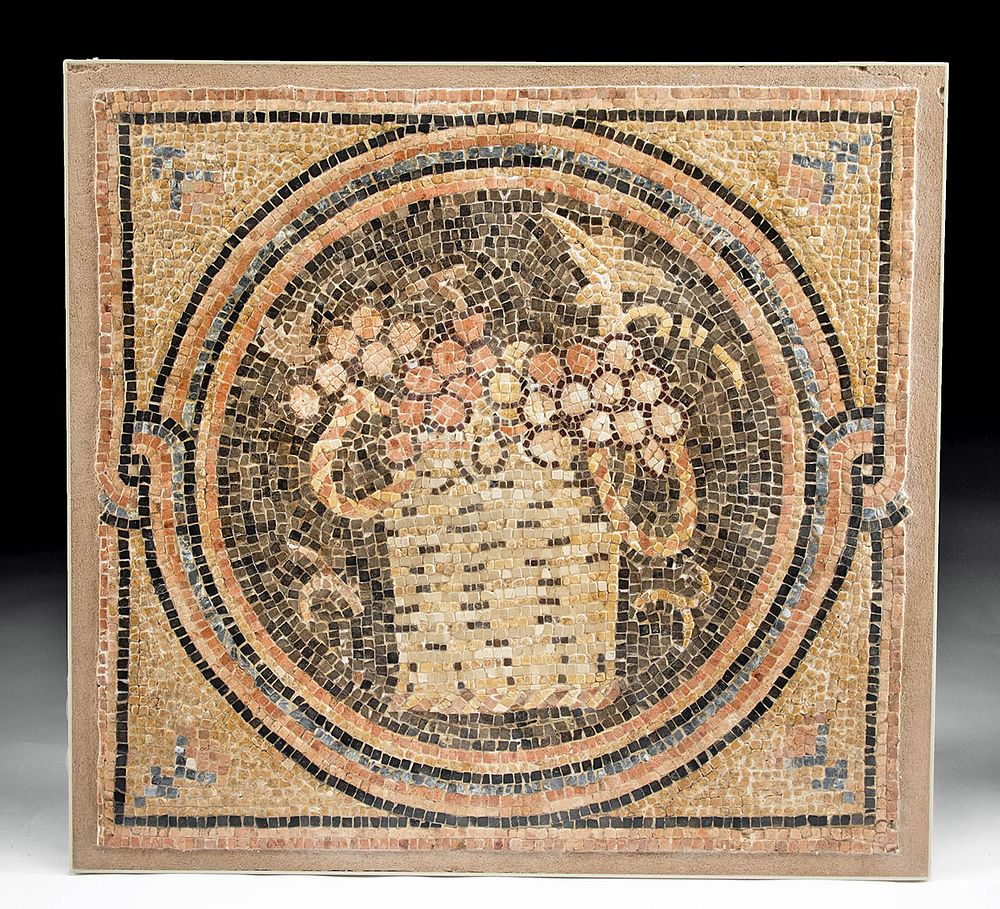 Roman Stone Mosaic with Basket of Grapes Art Loss Roman